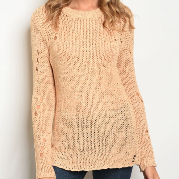 C.C. Boutique Sweaters - Distressed Champagne Honey Scoop Neck Knit Sweater